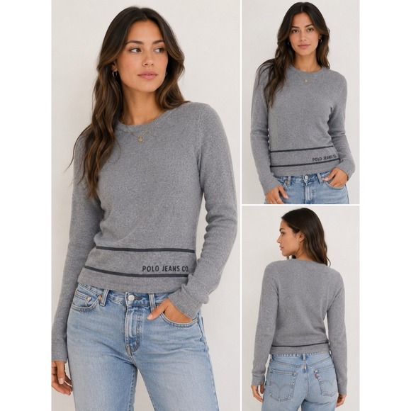 Ralph Lauren Sweaters - Vintage Polo Jeans Co Ralph Lauren Gray Knit Sweater Womens Small Y2K Cotton